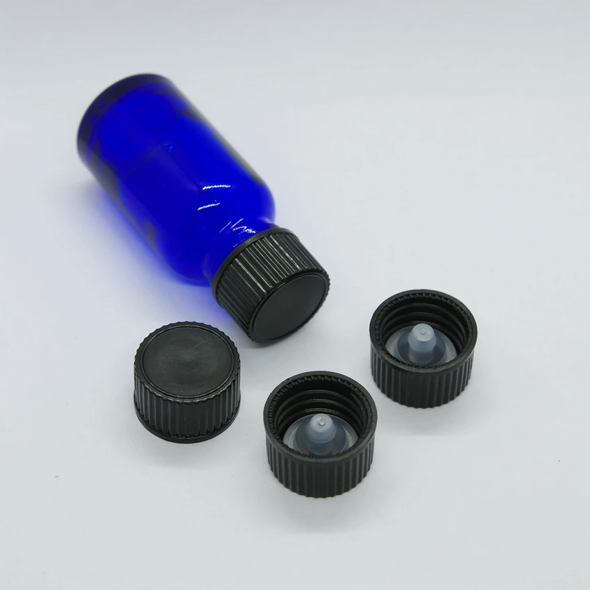 Wholesale custom Boston blue glass bottle 18/400 black green plastic screw cap in lids
