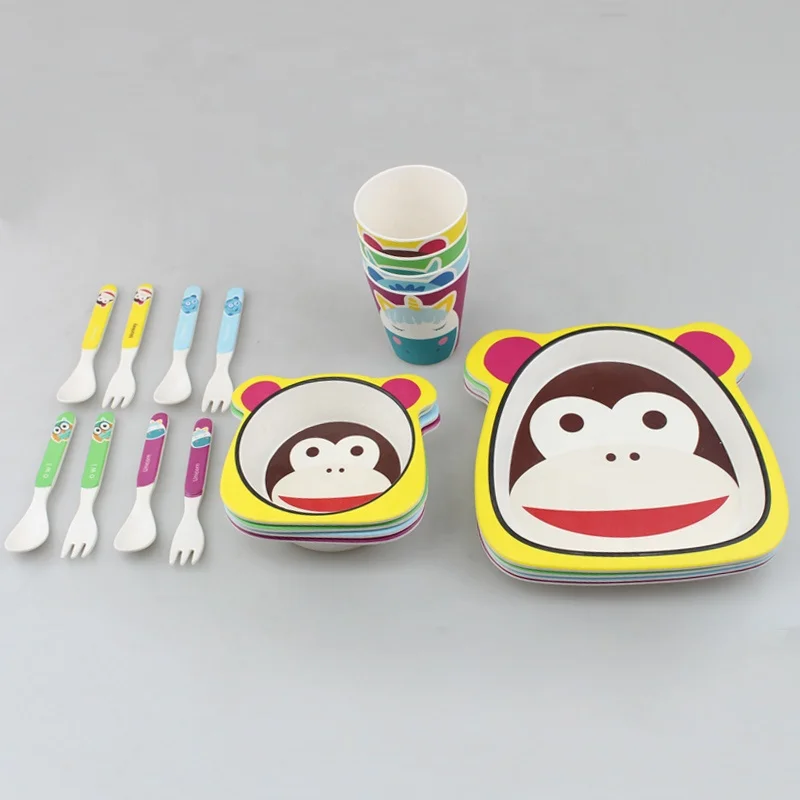 Factory Directly Sell Tableware with Bowl Plate Cup Fork Home Camp Bamboo Dinnerware Set For Kids