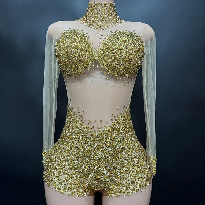 Женский Y2113-JD клубный комбинезон со стразами