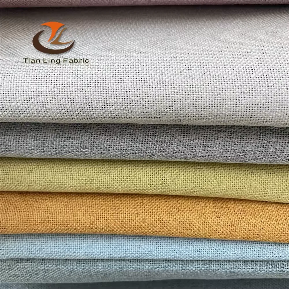 hot sell stock ready to ship both side same faux linen fabric inside black tpu film curtain fabric blackout