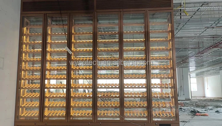 Роскошный винный холодильник на заказ, шкафчик для вина, охладитель для вина с рамой из нержавеющей стали, стеклянные двери, латунные охладители для винного погреба