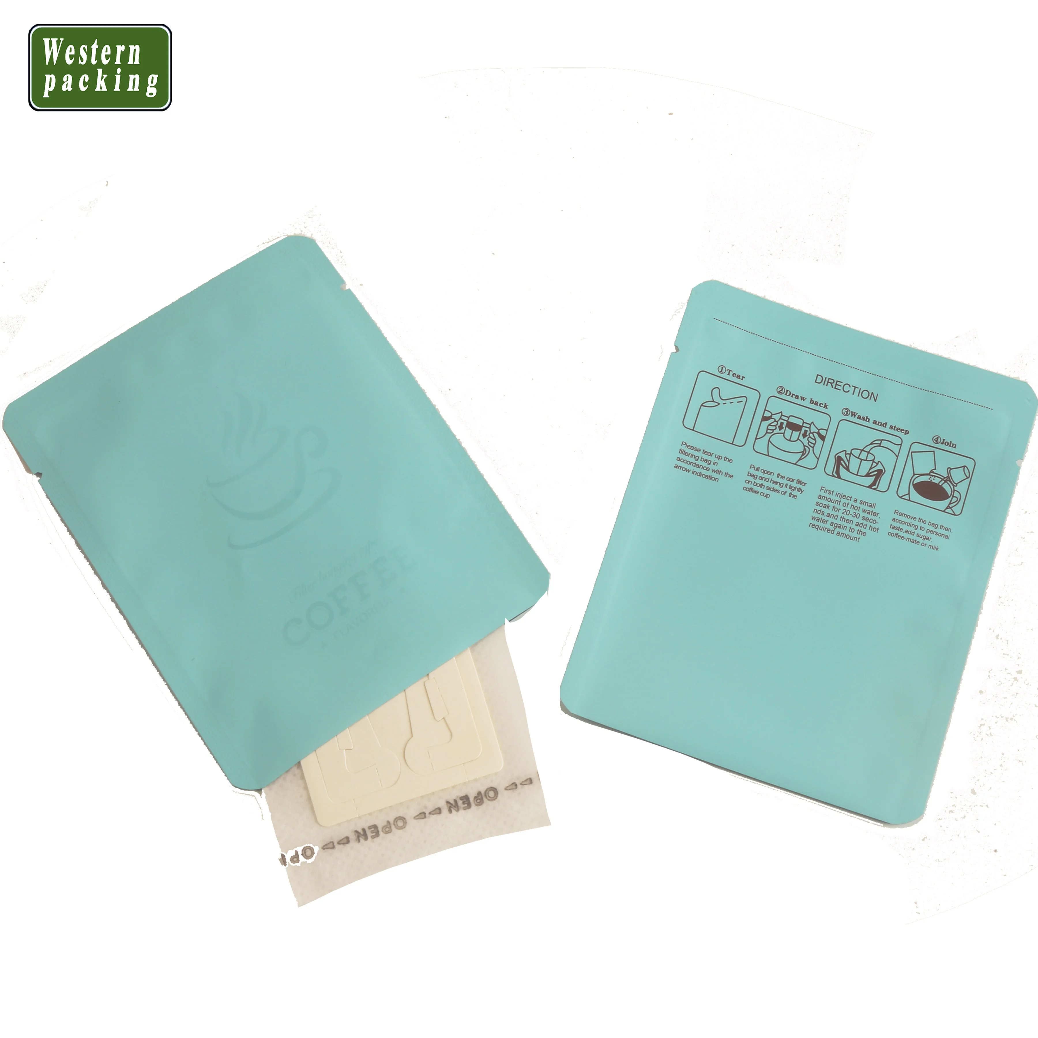 Customizable printing 3 side sealing compound drip filter hanging ear coffee filter exterior sealed pocket