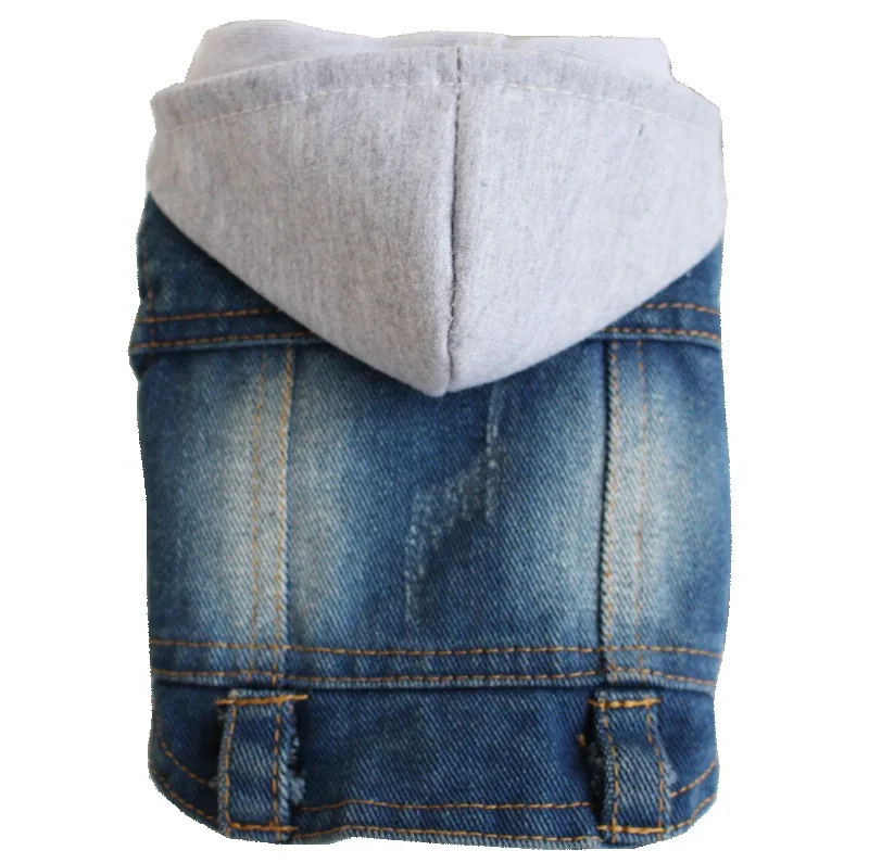 Fashion Gray Hood cowboy Spring Autumn Jeans Dog Coat Pet Apparel