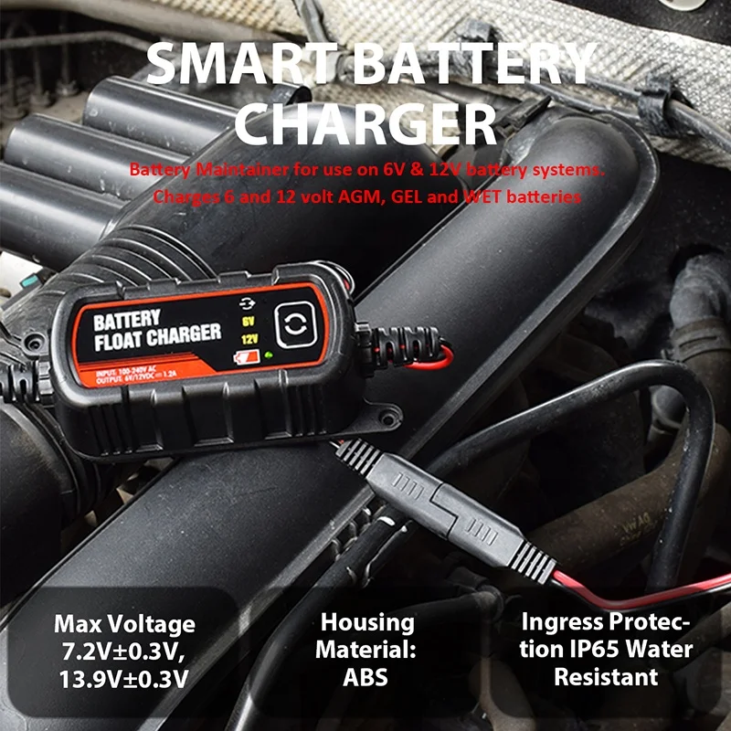 6V/12V Smart Battery Charger, 1.2A/1.5A, Trickle Charger, for Car, Motorcycle, Truck, RV, Boat, Car Charger