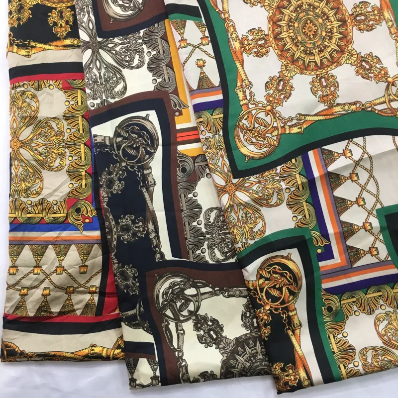 New high-grade chain bubble satin wax printing fabric chain printing fashion scarf jewelry fabric silk fabric digital printed