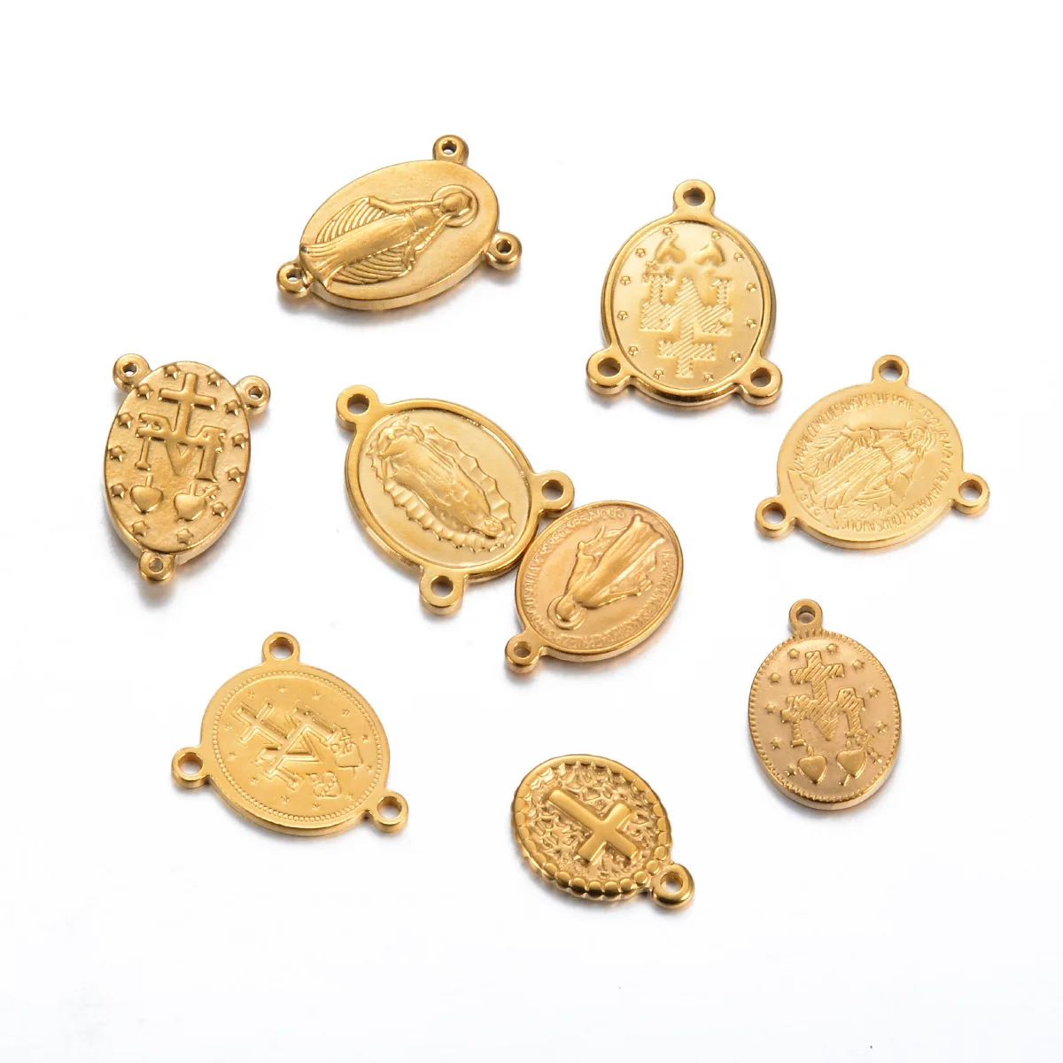 Oval stainless steel Virgin Mary pendant jewelry accessories three loops double-sided pattern religious belief pendant