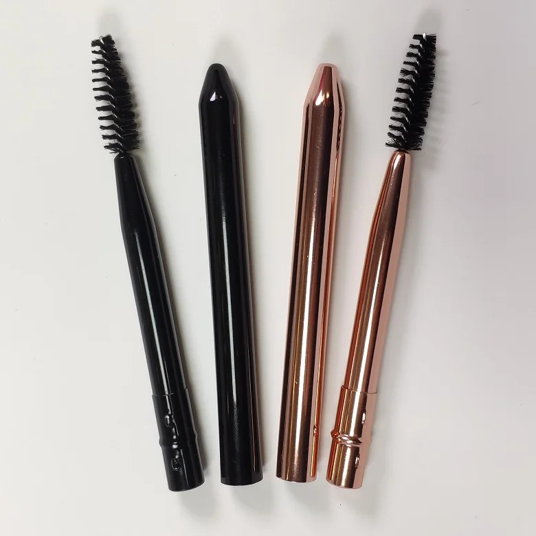 Custom logo metal eye brow makeup brush rose gold retractable eyelash spoolie brush with lid mascara makeup tools