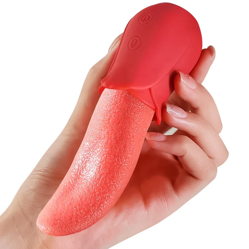 Powerful Licking Rose Tongue Vibrator Massage Clit Nipple Long Pink Vibrating Tongue Vibrator for Woman
