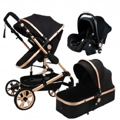 
Foldable Luxury High Landscape Carriage Travel Baby Stroller 3 In 1, Pram with Car Seat 