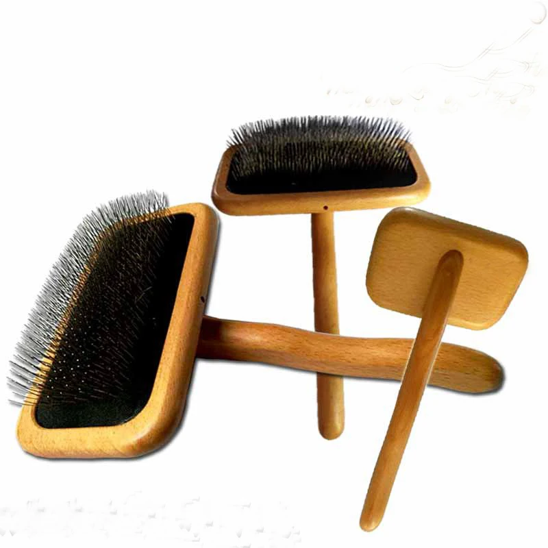 
wood Pet Grooming Brush Self Cleaning Slicker Brushes for Dogs and Cats 