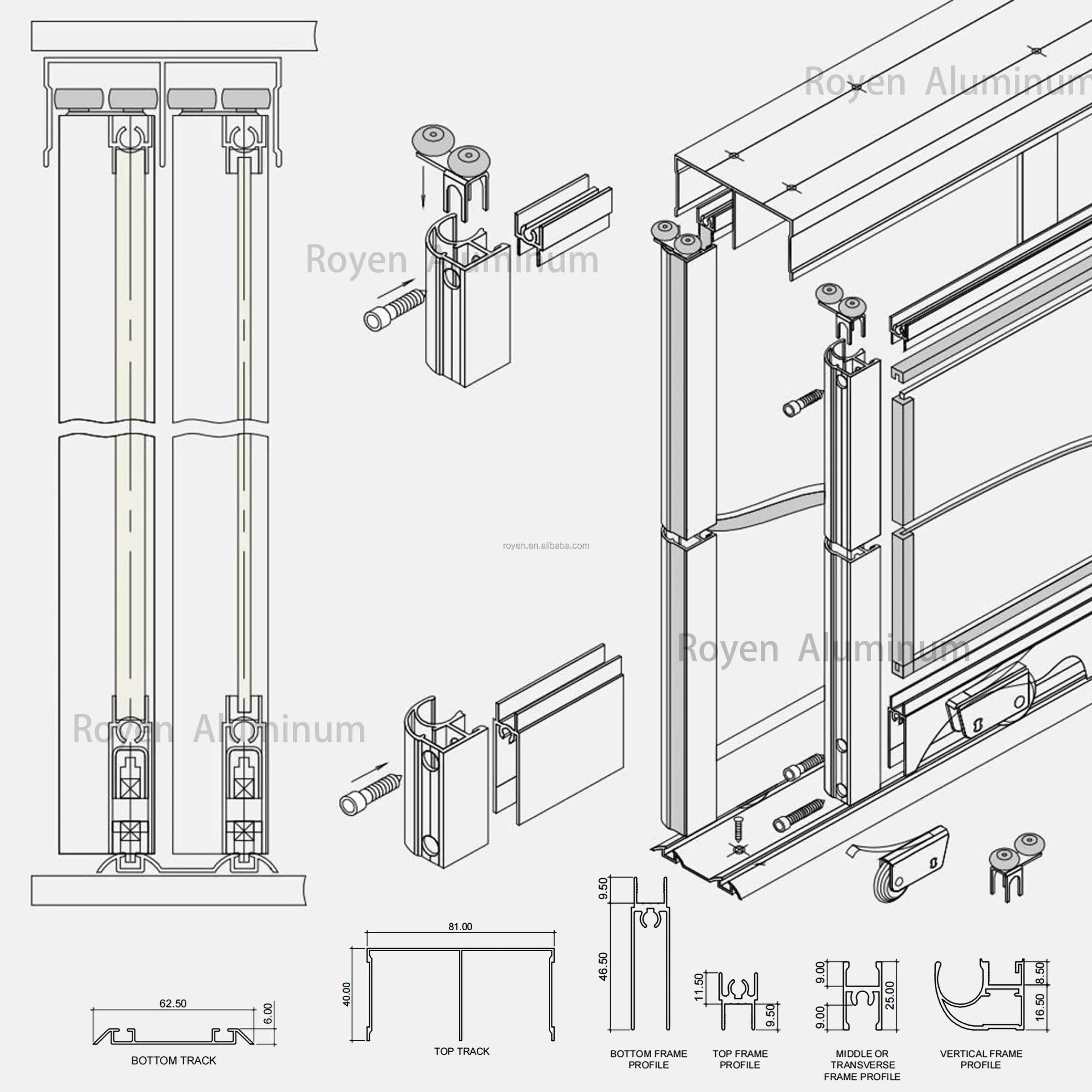 Bedroom wardrobe sliding fitting door system aluminum alloy profile oxidation spray paint for kitchen cabinets frames