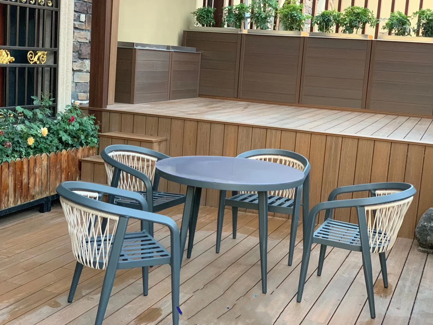 Custom Aluminum Frame Rattan Weave Rope Modern Garden Chair High End Outdoor Bistro Chair