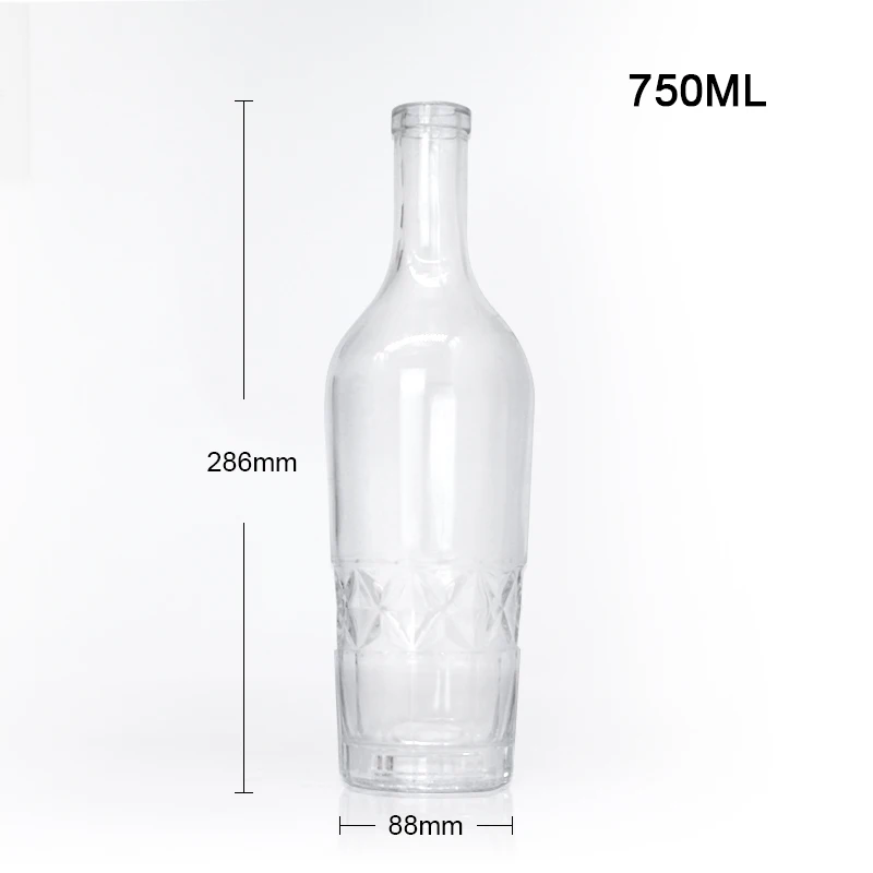Multi functional 750ml vodka bottle glass bottle custom engraved label red wine with cork
