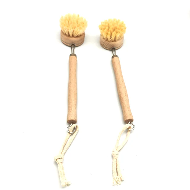 Kitchen Brush Set Floor Vegetable Dish Bottle Pot Brush Sisal Cleaning Brush Fibre Wooden Natural All Masthome Eco Friendly 5pcs