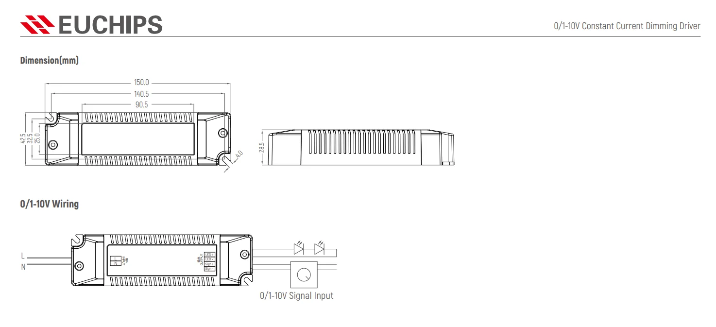30W Output LED Ceiling Lamp Driver Smooth Dimming Constant Current 0-10V Dimmable