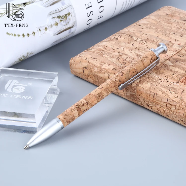 TTX new arrival Classic leather gift pen luxury Pu fur Wood grain black ballpoint pen with custom logo sustainable cork pen