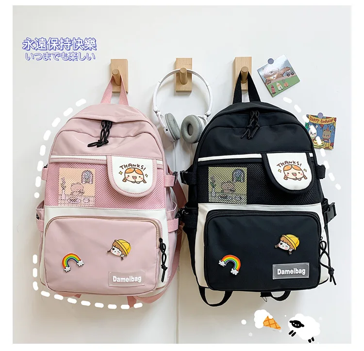 Cheap New design cute canvas girls kids college backpack school bags for student