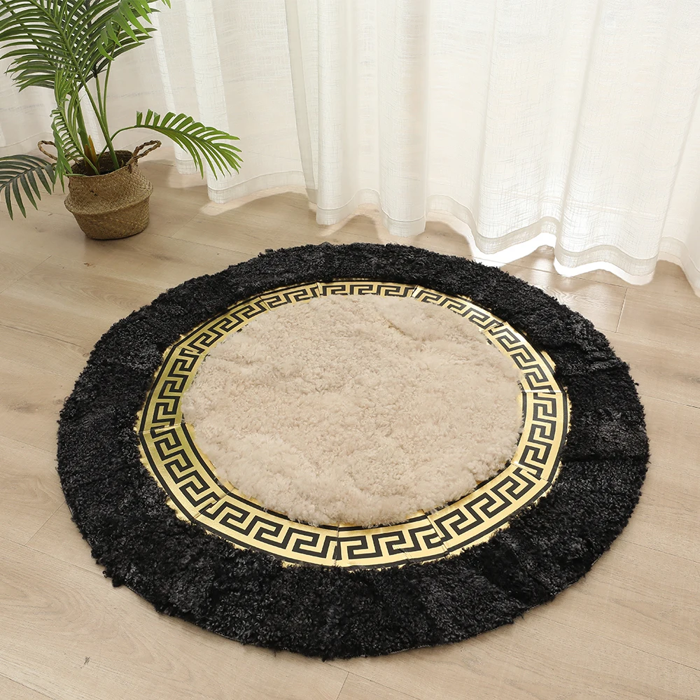Black Sheepskin Rug Patchwork Sheepskin Rug Natural Soft Sheepskin Round Area Rug For Living Room