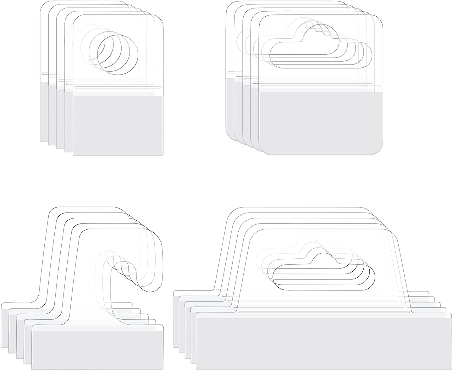 Self Adhesive Hang Tabs Hooks Clear Plastic Hang Tags Display Tabs J-Hook& Slot Hole Pegboard Hang Tabs