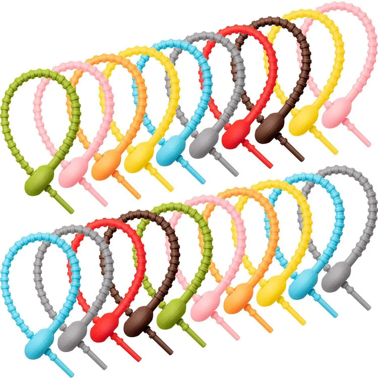 Design Reusable Silicone Ties Zip Headset Data Line Wire Ties Binder Self-locking silicone Bag Fixing Ring Loop