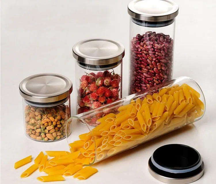 Wholesale  glass storage jar high borosilicate glass with metal lid for food storage