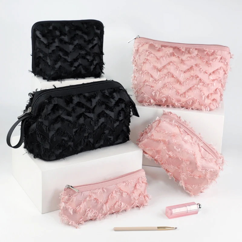 New 2022 Portable Cosmetic Organize Customized New Fabric square Travel pink Lady Polyester Makeup Bag