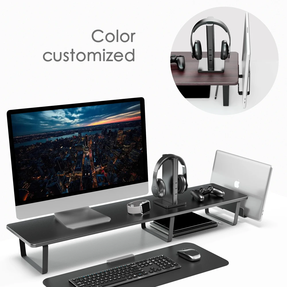 NEW Metal Wood Extended Dual Screen Desktop gaming monitor stand riser With vertical laptop stand