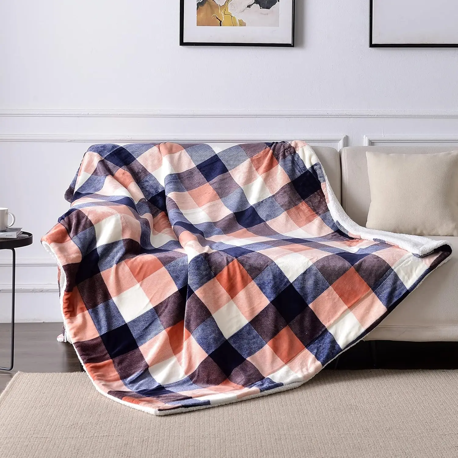Buffalo Plaid Sherpa Fleece Throw Blanket Double-Sided Checkered Super Soft Luxurious Bedding Blanket