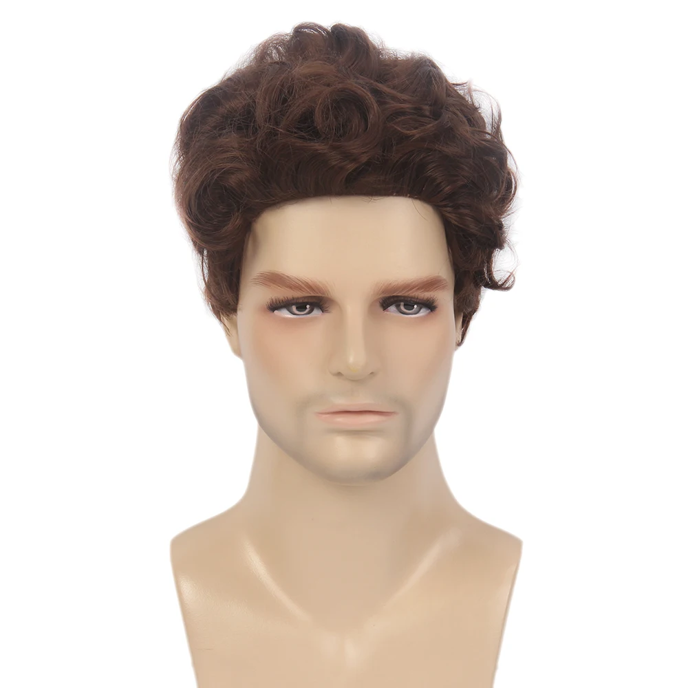Stfantasy Curly Short men wig Layered Natural Wave Synthetic Hair mens wigs Brown Wig for male