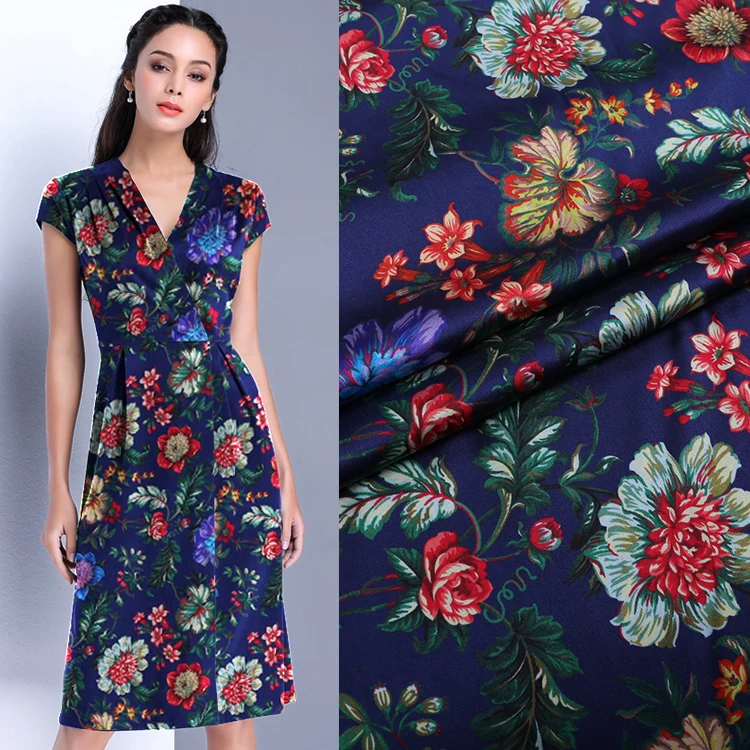 Высококачественная тянущаяся шелковая ткань для шармёза с цифровым принтом для блузки