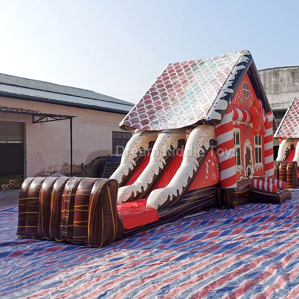 Gingerbread Bounce House With Dry Slide Combo Candy Inflatable Bouncer Christmas Jumper Jumping Bouncy Castle For Party Rental