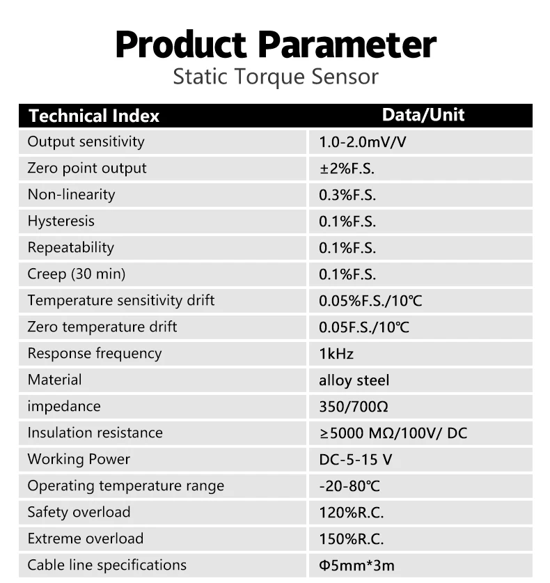 Alloy Steell Stainless Steell Static Force Torque Sensor
