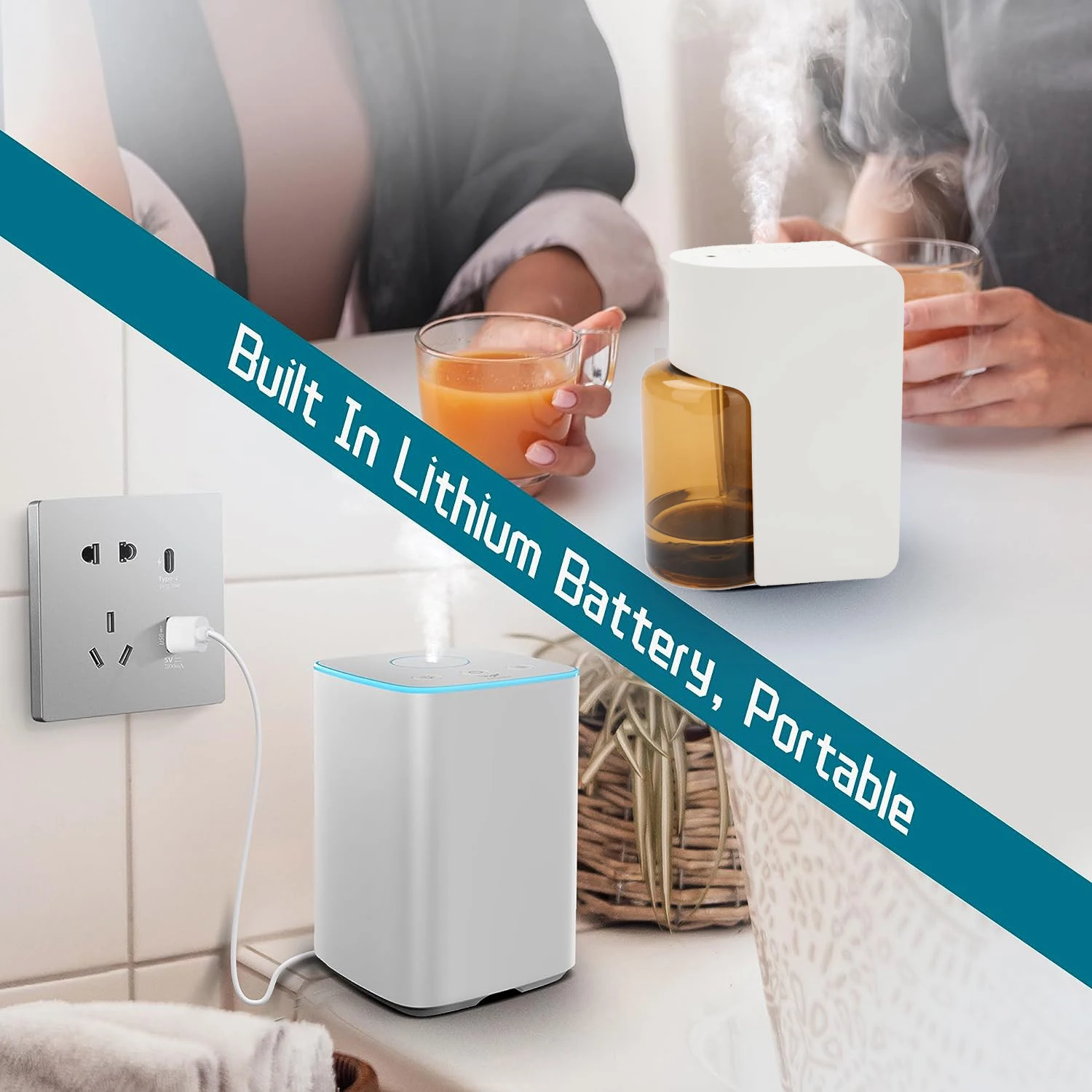 Smart 200ml Fragrance Machine Battery-Operated Aromatherapy Nebulizing Diffuser Essential Oils Portable Lamp Waterless USB Home