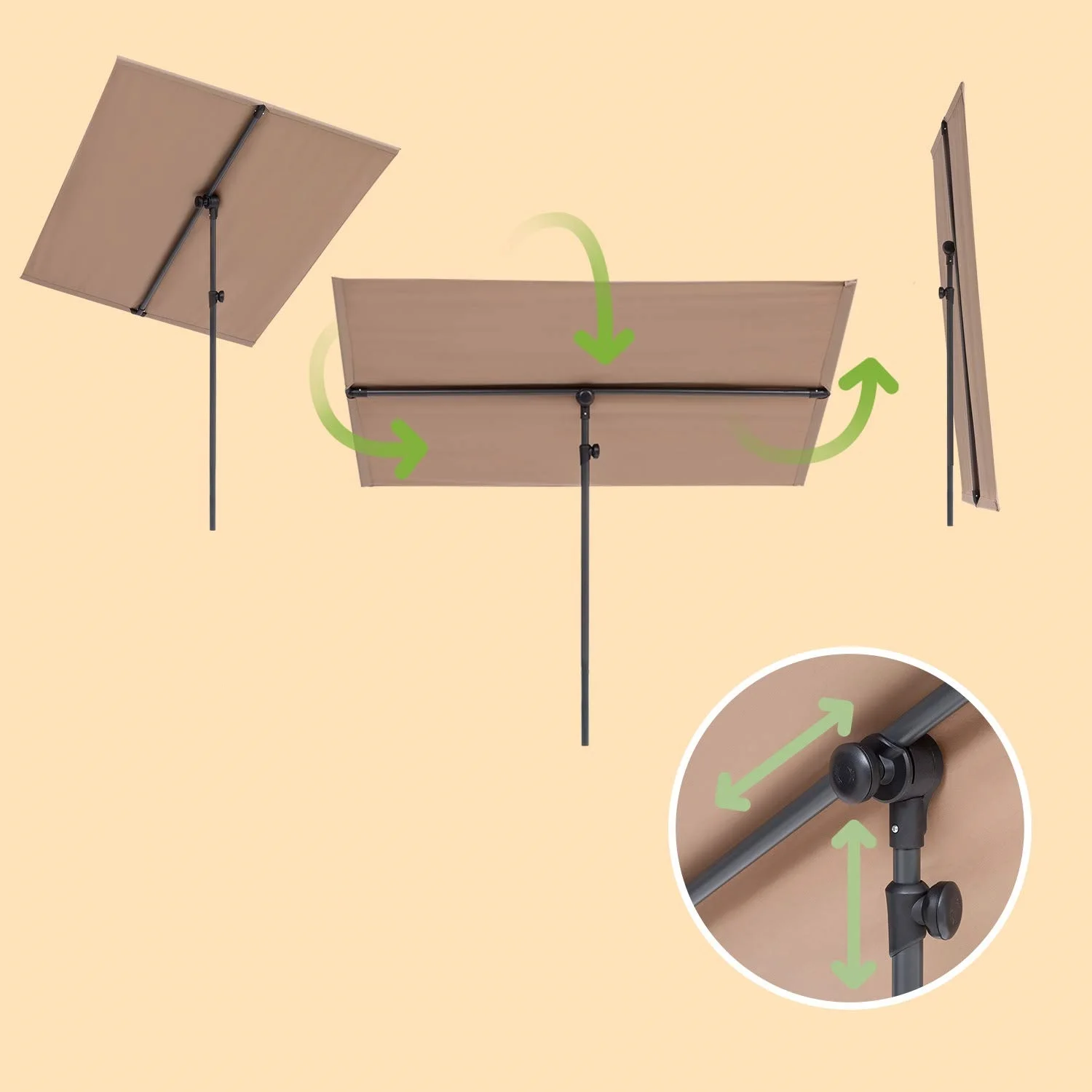 Balcony Umbrella 130 X 180cm Sunshade for Terrace Flexible Privacy Screen Rectangular Rotatable Garden Parasol for Balcony