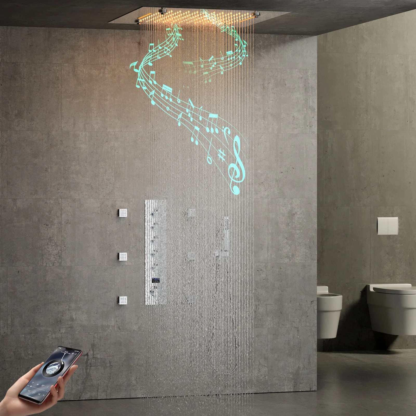 20 inch Music LED Shower Head System Mist Spray Waterfall Rainfall Shower Set Cold and Hot Digital Display Shower Mixer Faucet