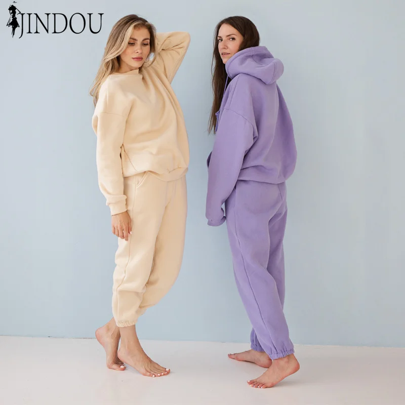 Новая модная однотонная толстовка с капюшоном от оригинального производителя, утепленный повседневный комплект из двух предметов, женские свитшоты