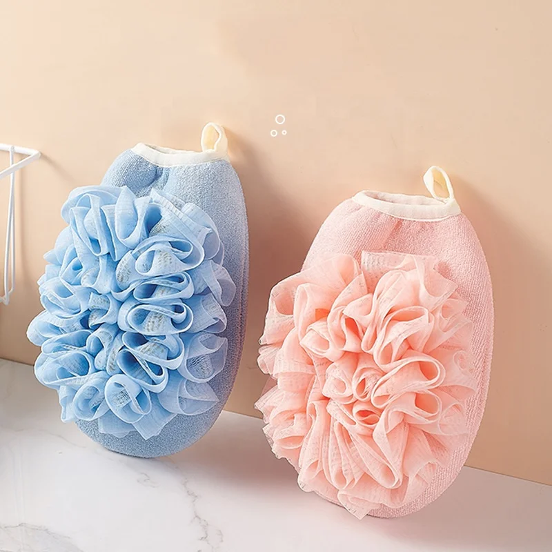 New design double sides bath gloves and massage bath sponge multi function exfoliating bath tool