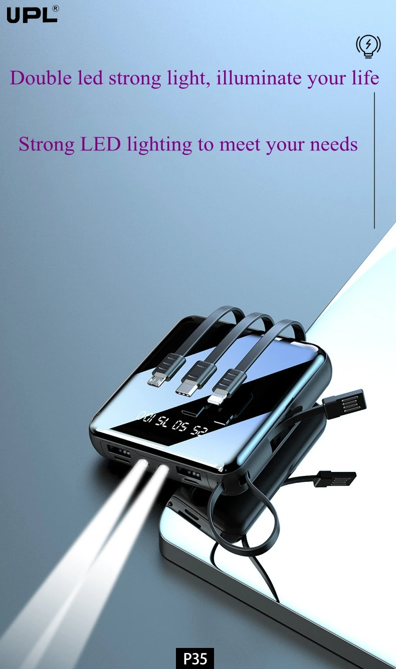 Ali baba top quality  mirror wirh  power bank led light easy carry power bank