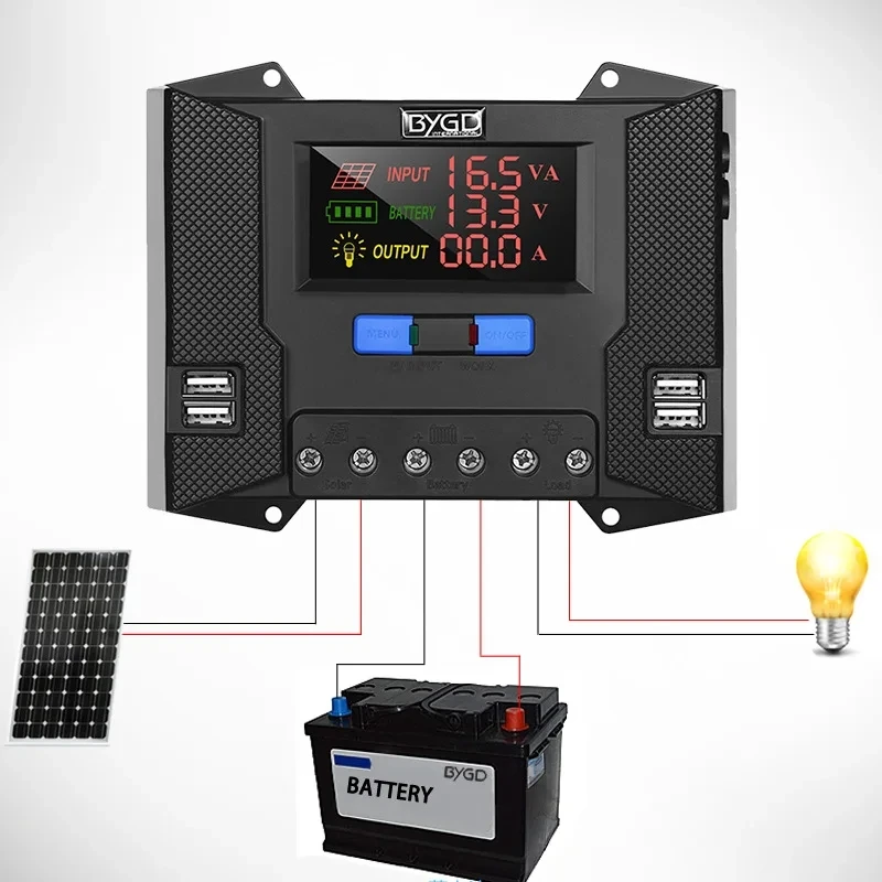 50V DC Solar Panel Controller Regulator Double Dual USB HD Colorful Screen 20A 30A 40A 12V 24V PWM PV Solar Charging Controller