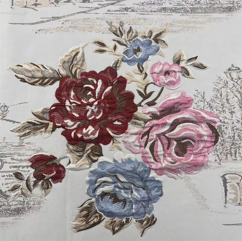 Wide width sheer blackout 100% polyester home textile upholstery yarn dyed woven vintage curtain floral embroidery fabric