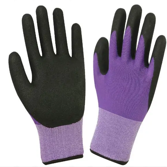 Nylon Sandy Nitrile Palm Coated Guantes de Nitrilo Anti slip Working Gloves Black Nitrile Gloves working gloves