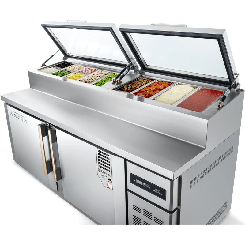 Good Quality Long Service Time Stainless Steel Display Cooler Kitchen Freezer Pizza Prep Tables Refrigerator for Commercial