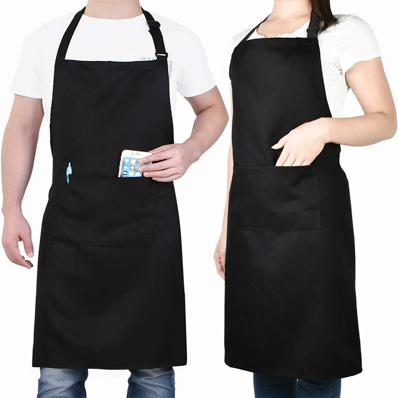 High Quality Waterproof Oilproof Antifouling Custom Kitchen Chef Apron Black Cooking Aprons for Women and Men with Pockets