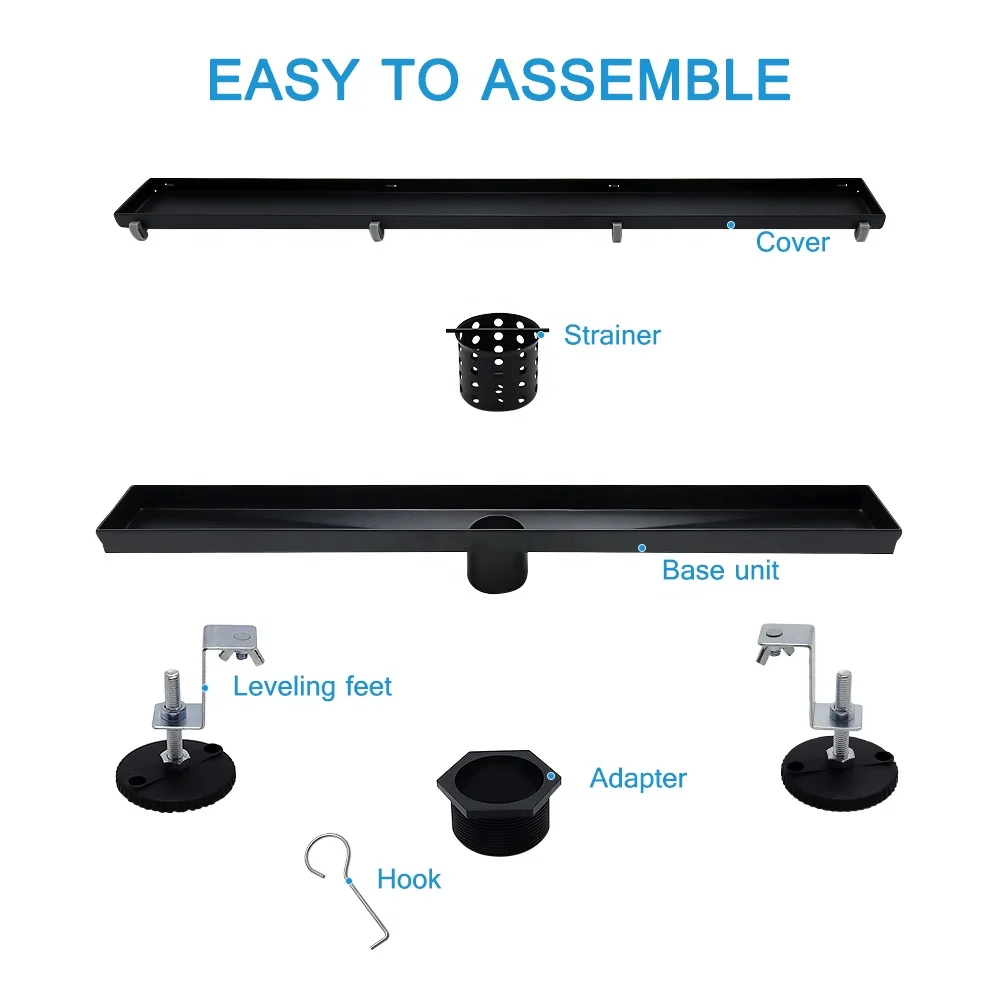 Customization Modern Bathroom Brushed 304 Stainless Steel Tile Insert Long Rectangle Linear Shower Invisible  Floor Drain