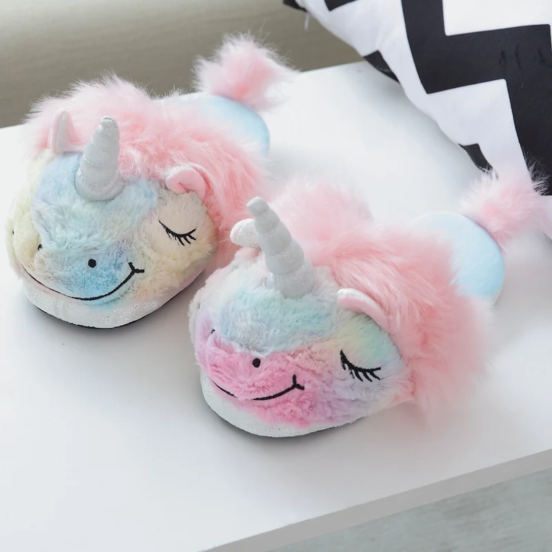 2020 hot sale high quality comfortable warm cartoon lovely Plush stuffed unicorn slippers for women and girl shoes