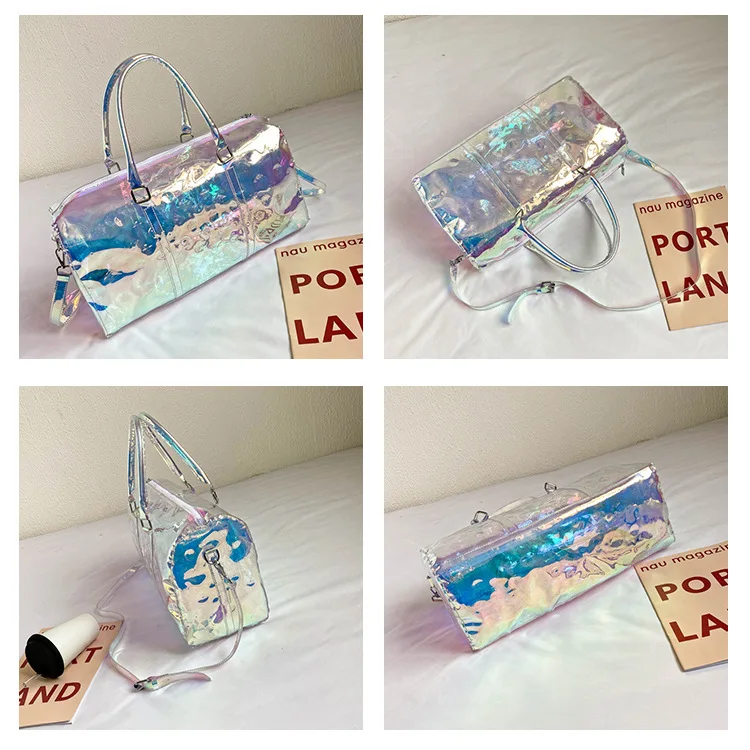 Kids Transparent PVC Holographic Luggage handbag Cases Laser Bag Custom Travelling Duffle Bag Women Gym Yoga Mat Bag