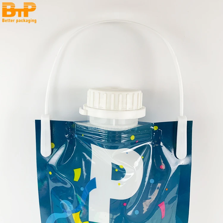 Customized 3 litres 5 litres 10 litres plastic tap bag in box beverage packaging with handle spout pouch re-filling bag