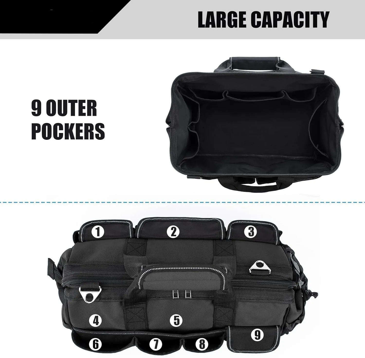 Water-Resistant 16 Inch Foldable Open Top Tool Bag Organizer Premium Durable Electrician Tool Bag