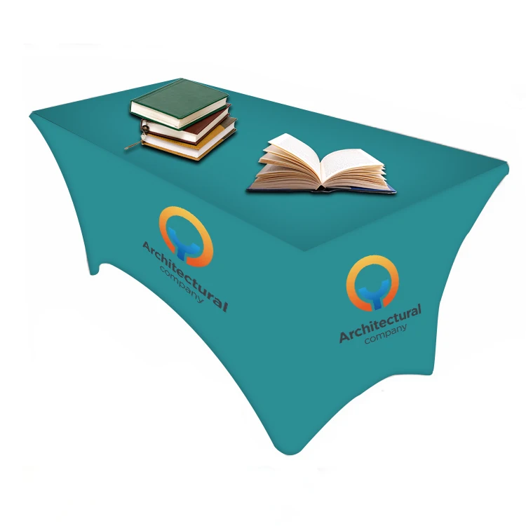 6ft 8ft custom printed cheap tradeshow event weeding fitted stretch spadex table cover washable advertising table cloth