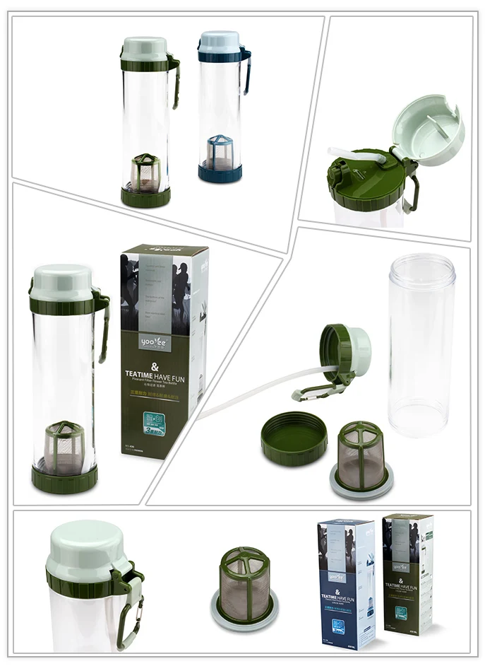 650ml PC Drinking Clear  Water Bottle Jug  Plastic Wholesale with Straw